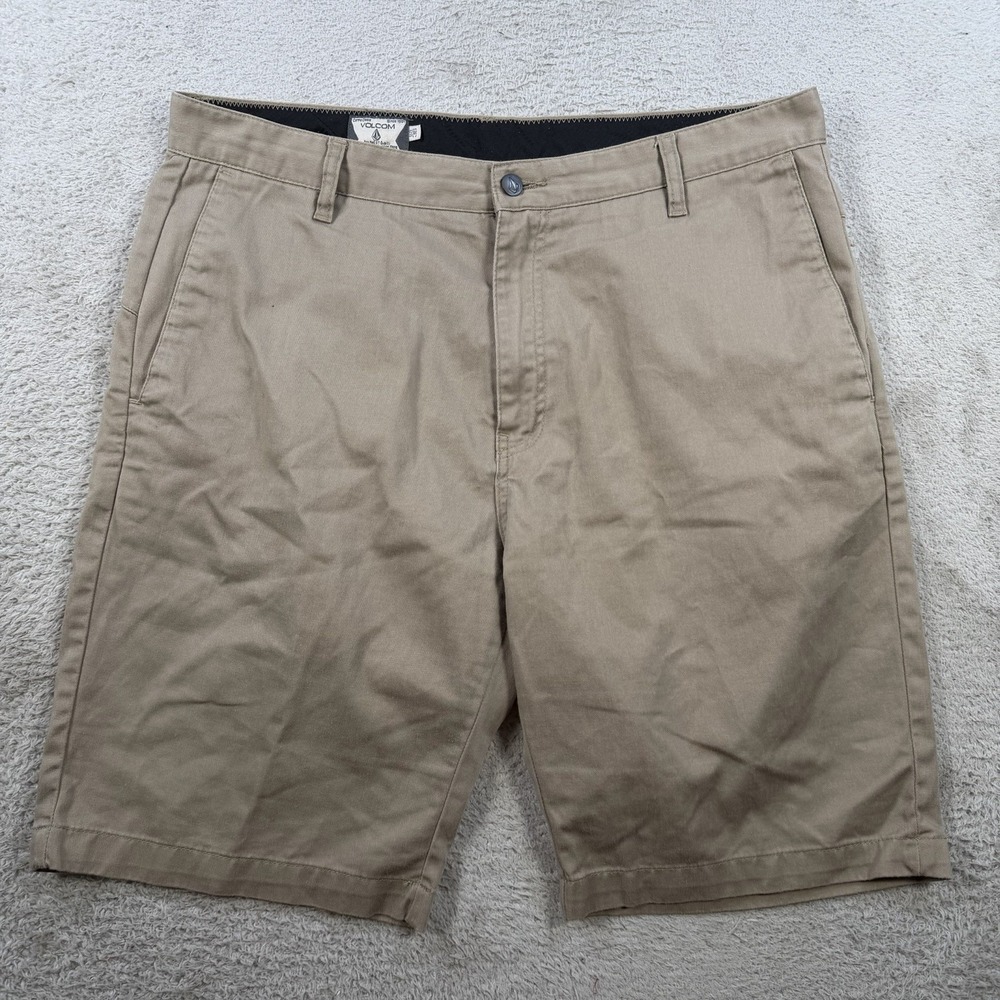 Volcom Shorts Mens 36 Khaki Tan Flat Front Chino Casual Pocket Skate Y2K 10"